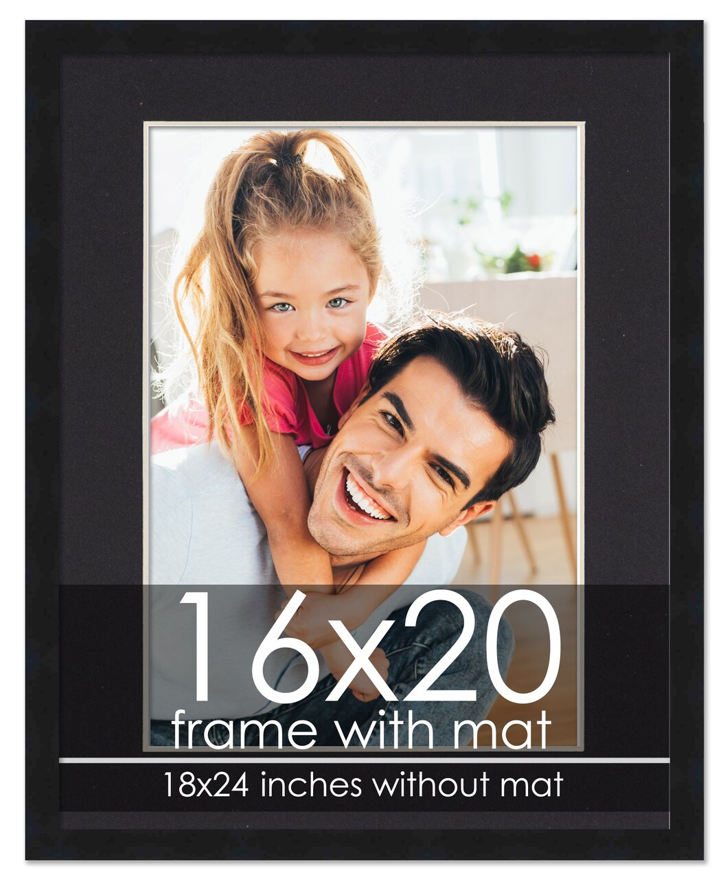 Modern Black Frame with Black Photo Mat, UV Acrylic Front, Foam Board Backing, 60 Sizes Available